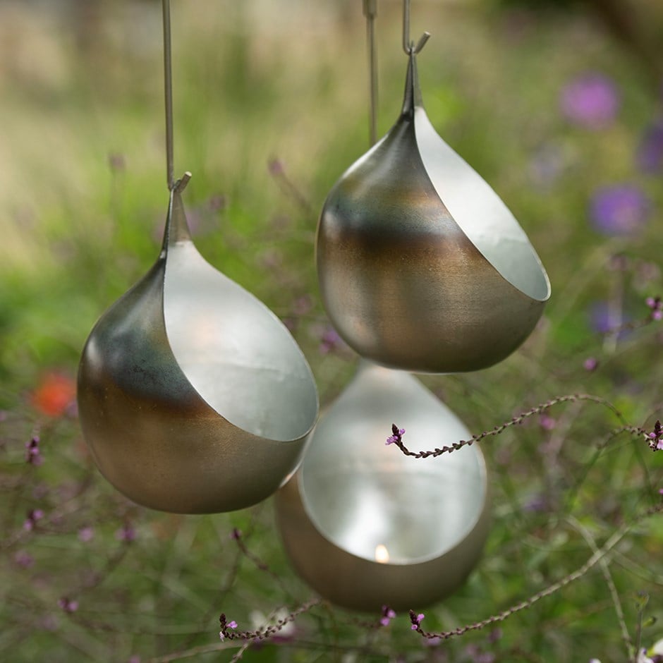 Hanging burnt silver tealight holder 