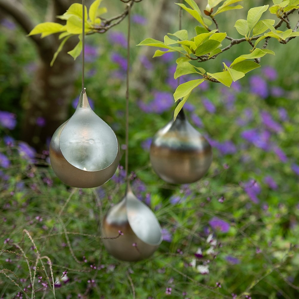Hanging burnt silver tealight holder 