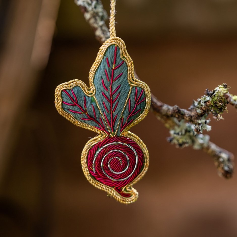 Embroidered beetroot decoration