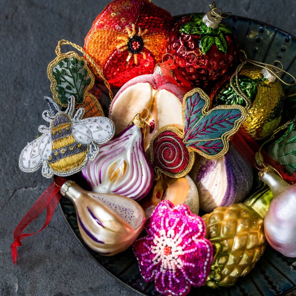 Embroidered beetroot decoration