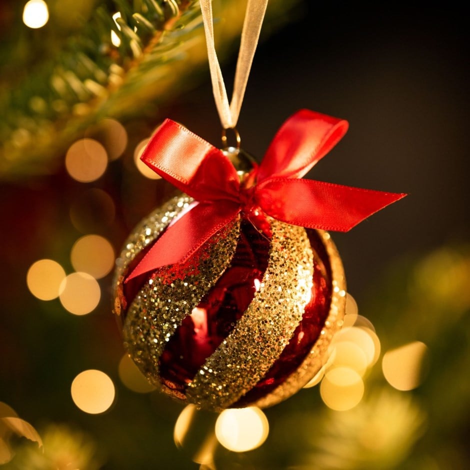 Red glitter swirl bauble - round