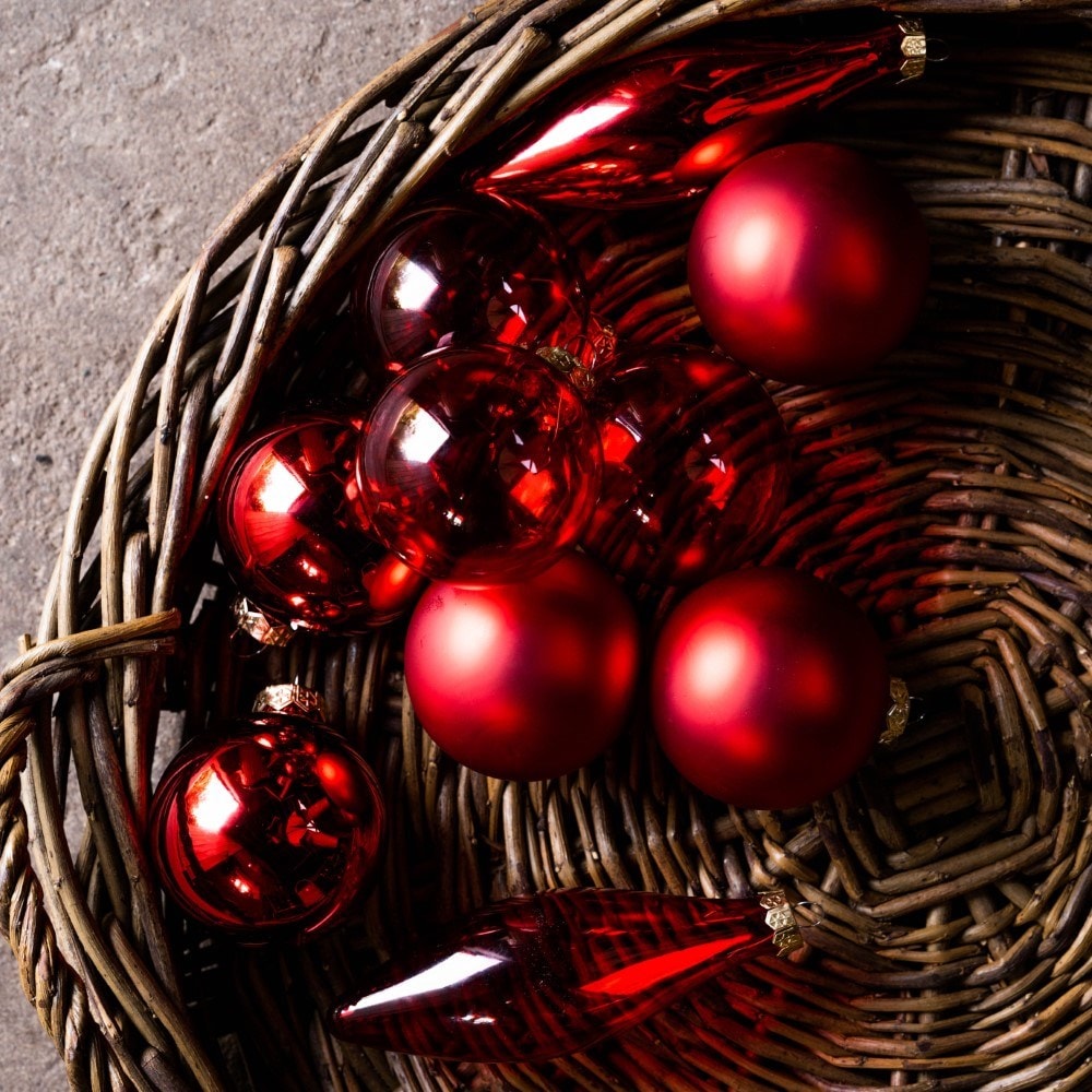 Red glass shaped baubles - box of 10