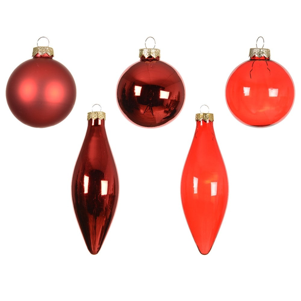 Red glass shaped baubles - box of 10