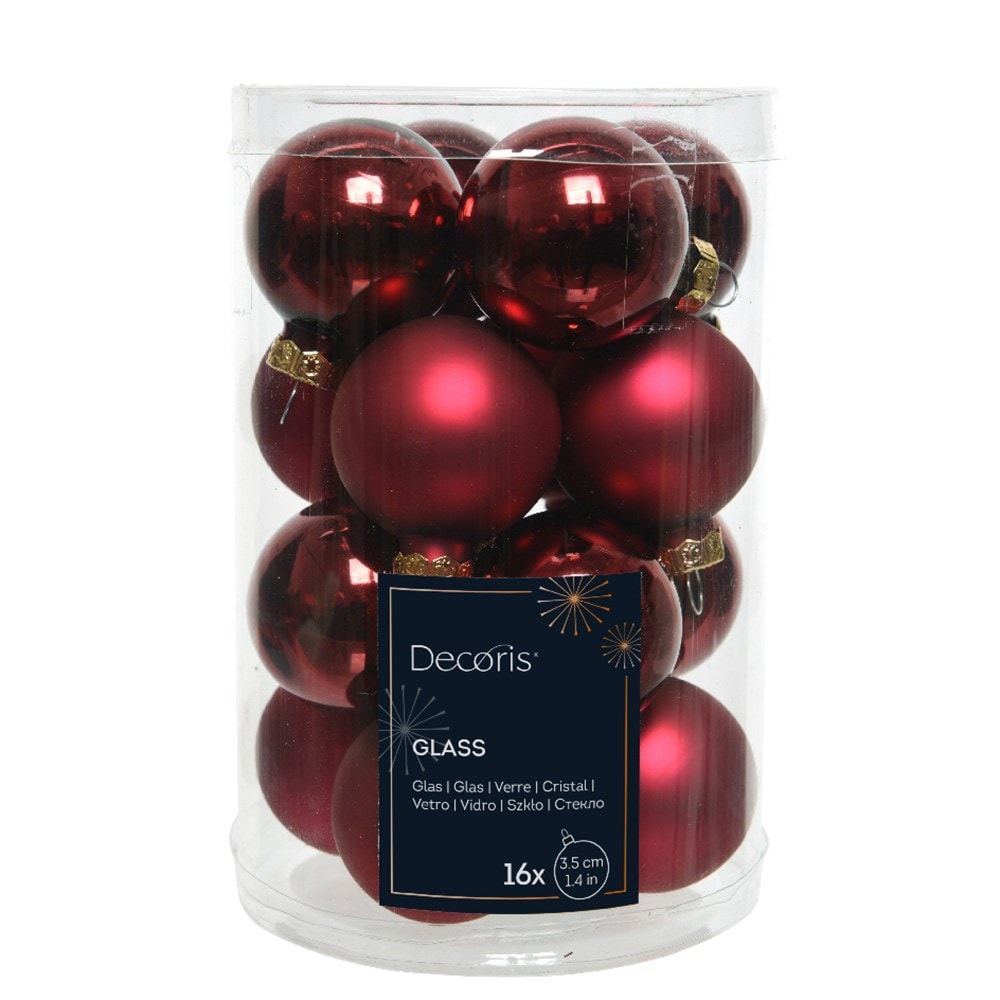Burgundy mini glass baubles - box of 16