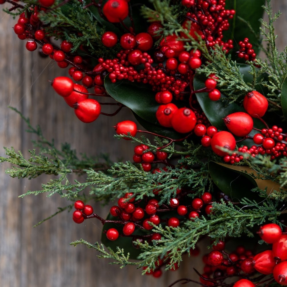 Opulent red berry and foliage wreath