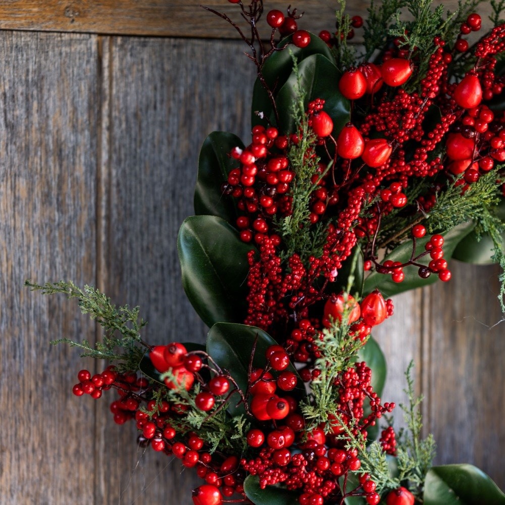 Opulent red berry and foliage wreath
