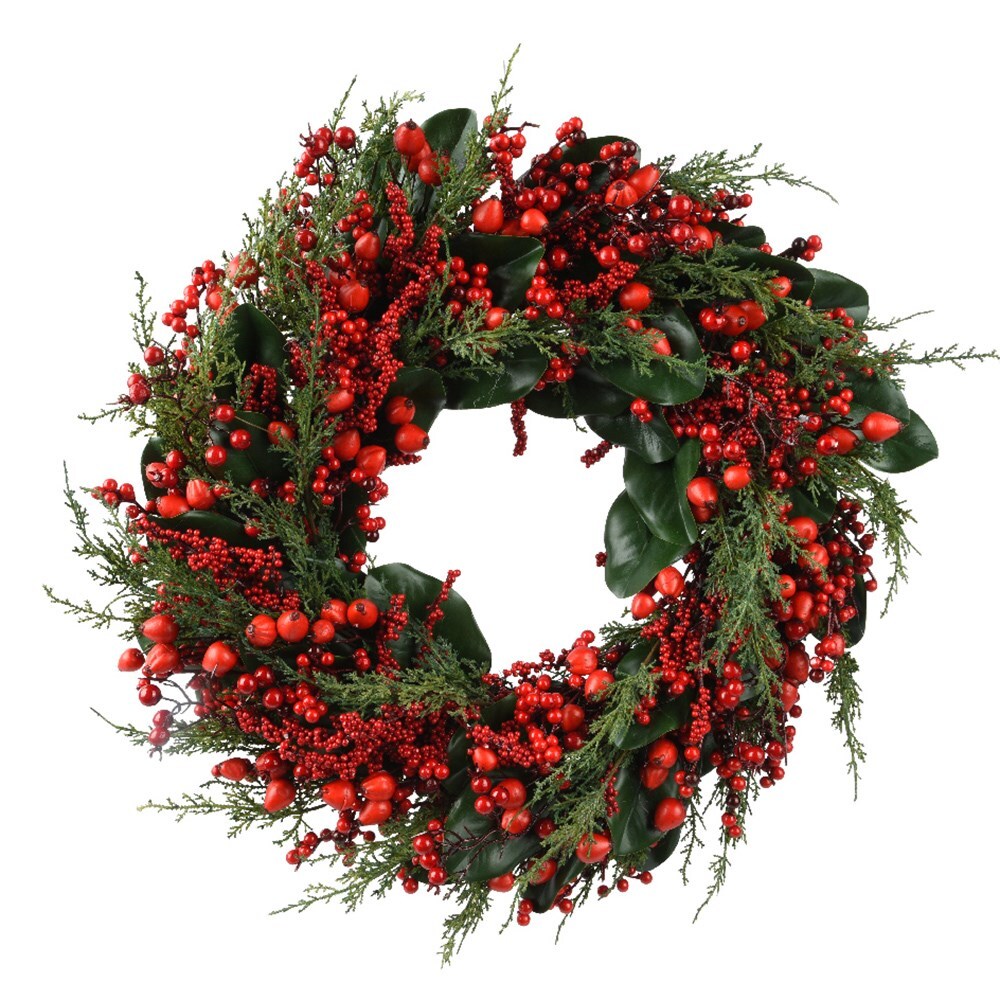Opulent red berry and foliage wreath
