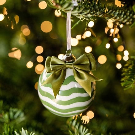 Green chevron stripe glass bauble