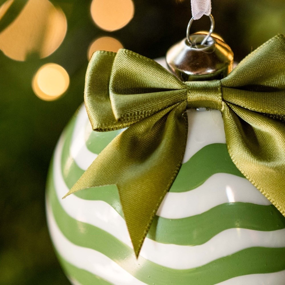 Green chevron stripe glass bauble