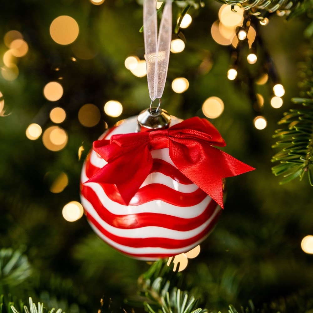 Red chevron stripe glass bauble