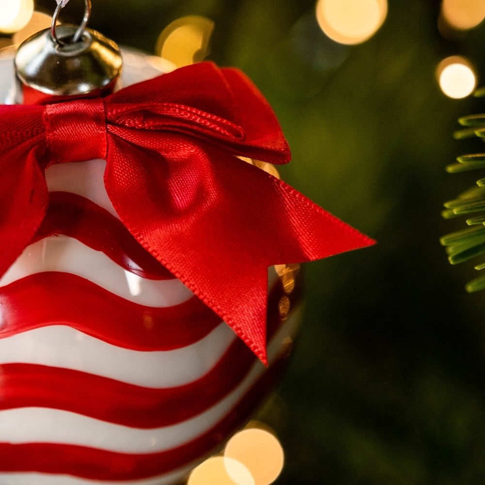 Red chevron stripe glass bauble