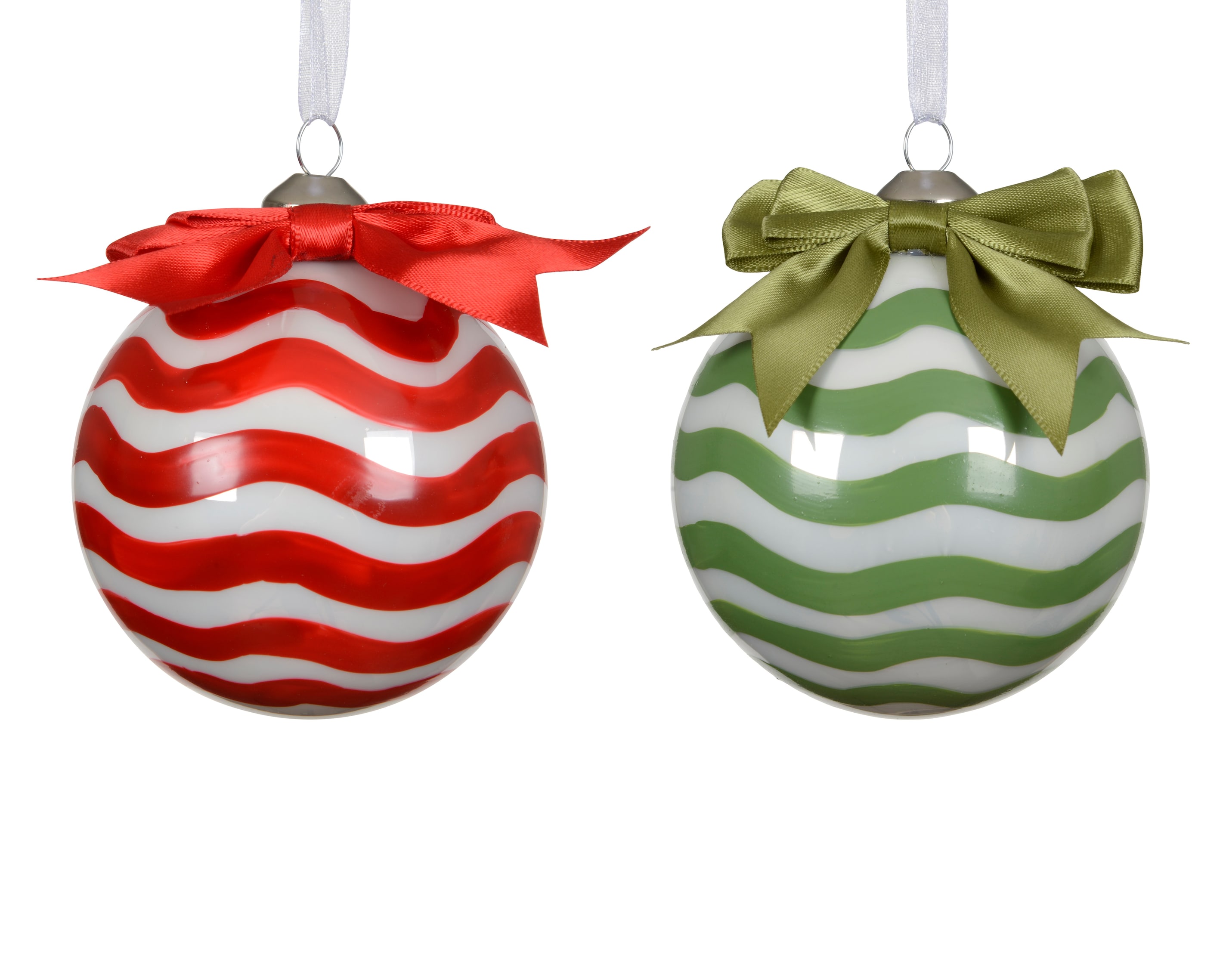 Red chevron stripe glass bauble