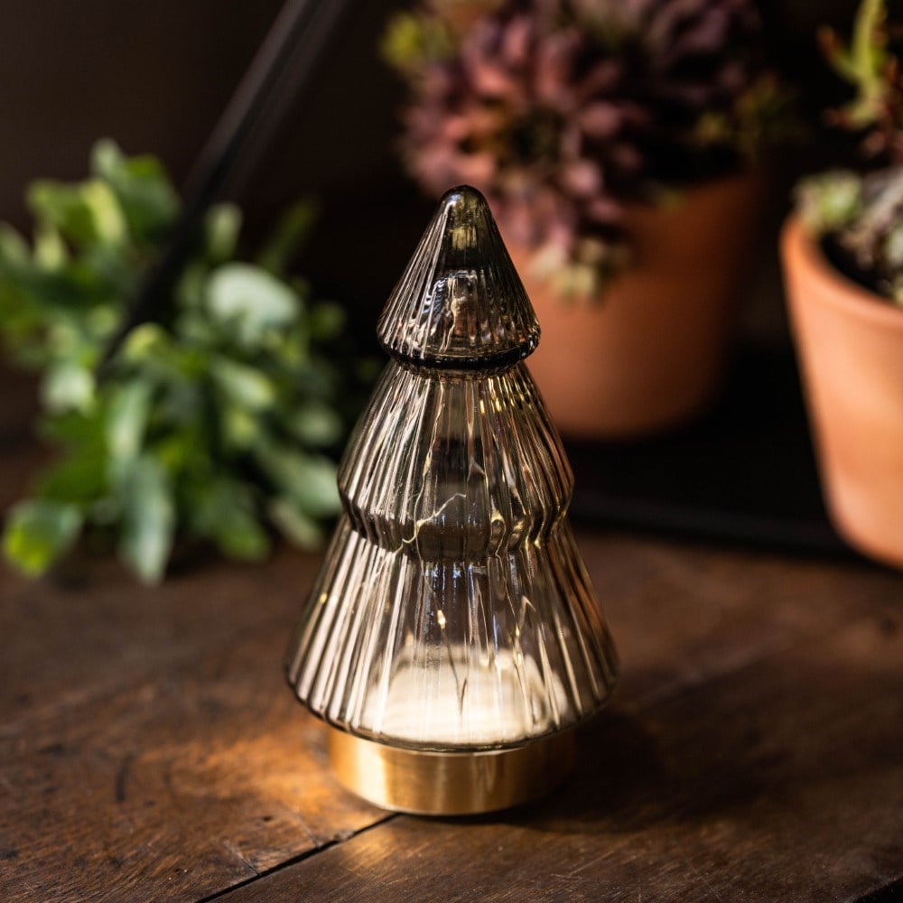 Grey ribbed glass light up tree