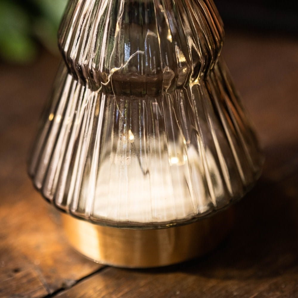 Grey ribbed glass light up tree
