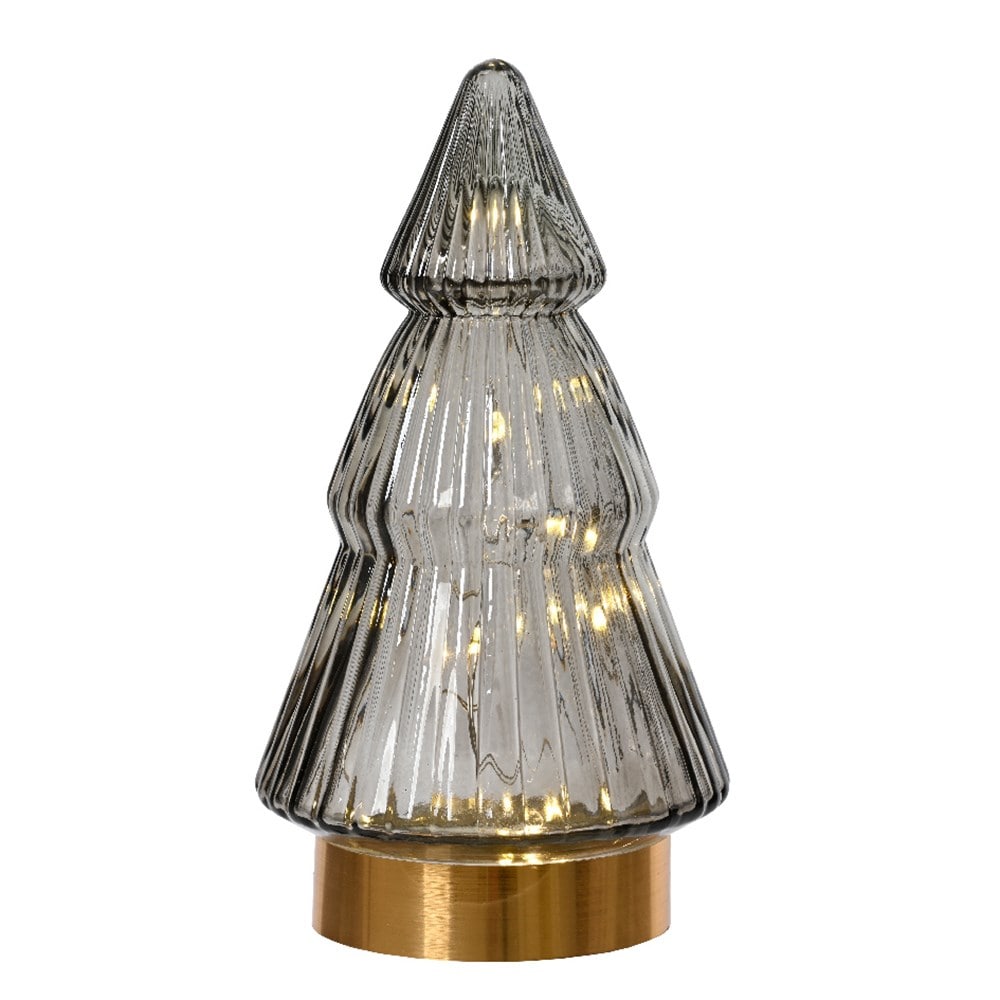 Grey ribbed glass light up tree