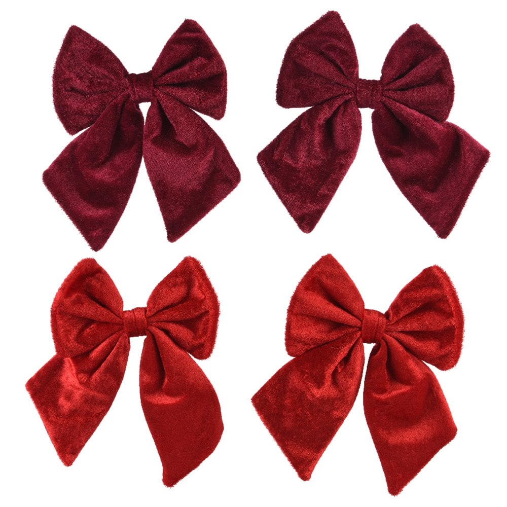 Four red and burgundy tree bows