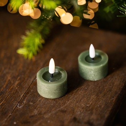 Two green LED tealights