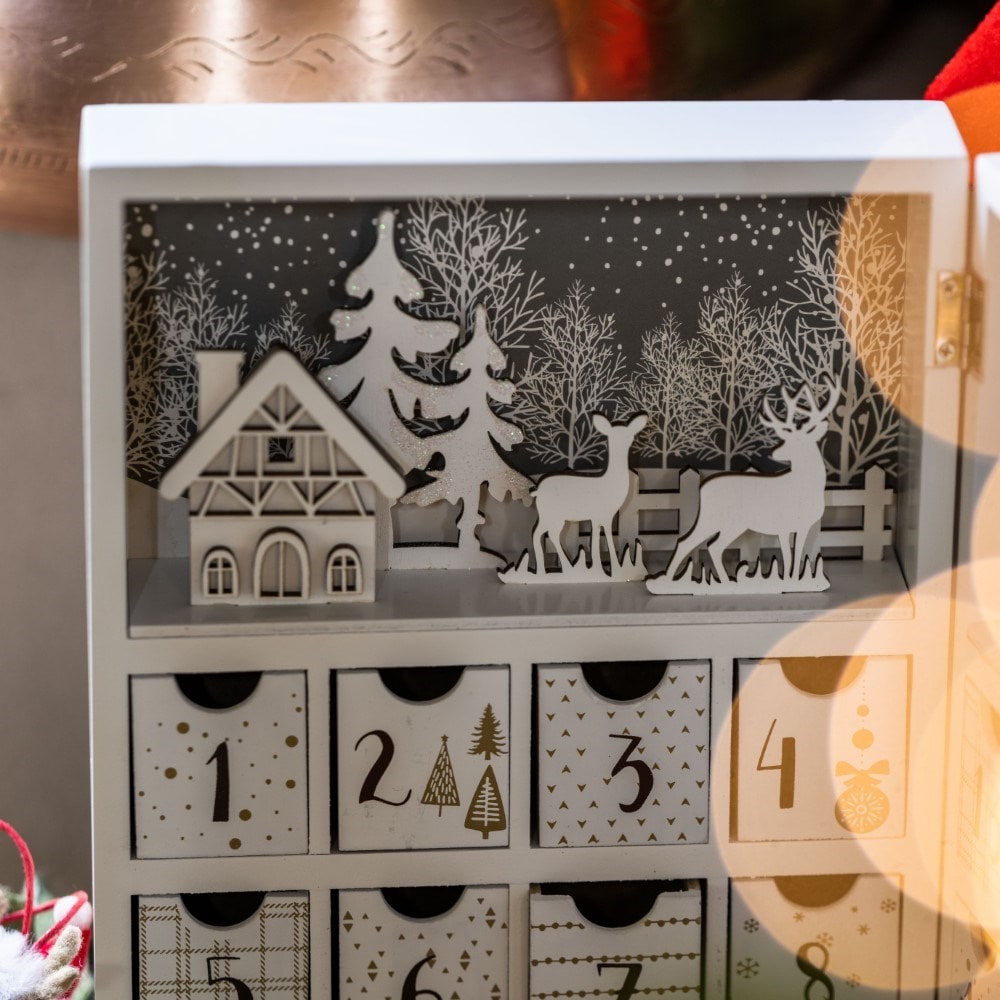 Whitewashed wooden advent calendar