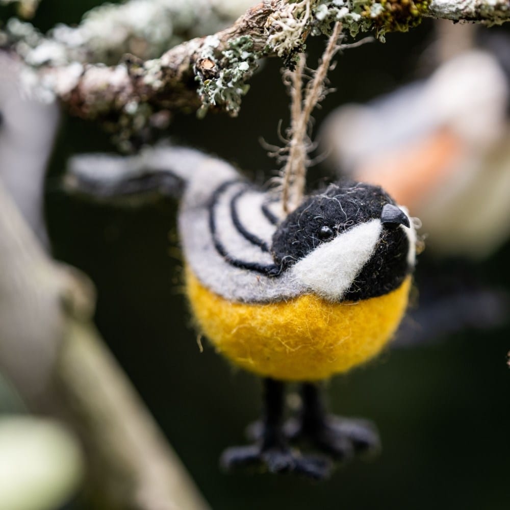 Three felt woodland birds