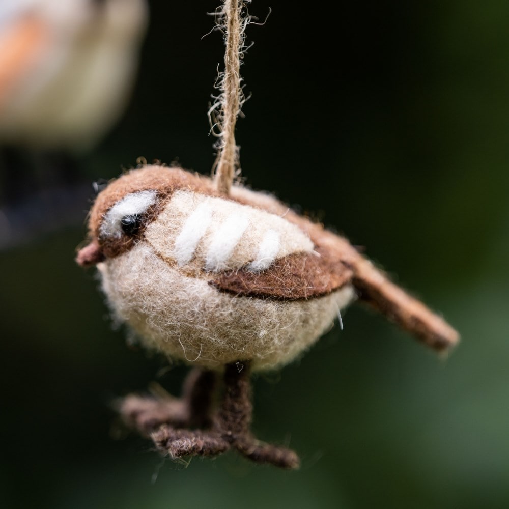 Three felt woodland birds