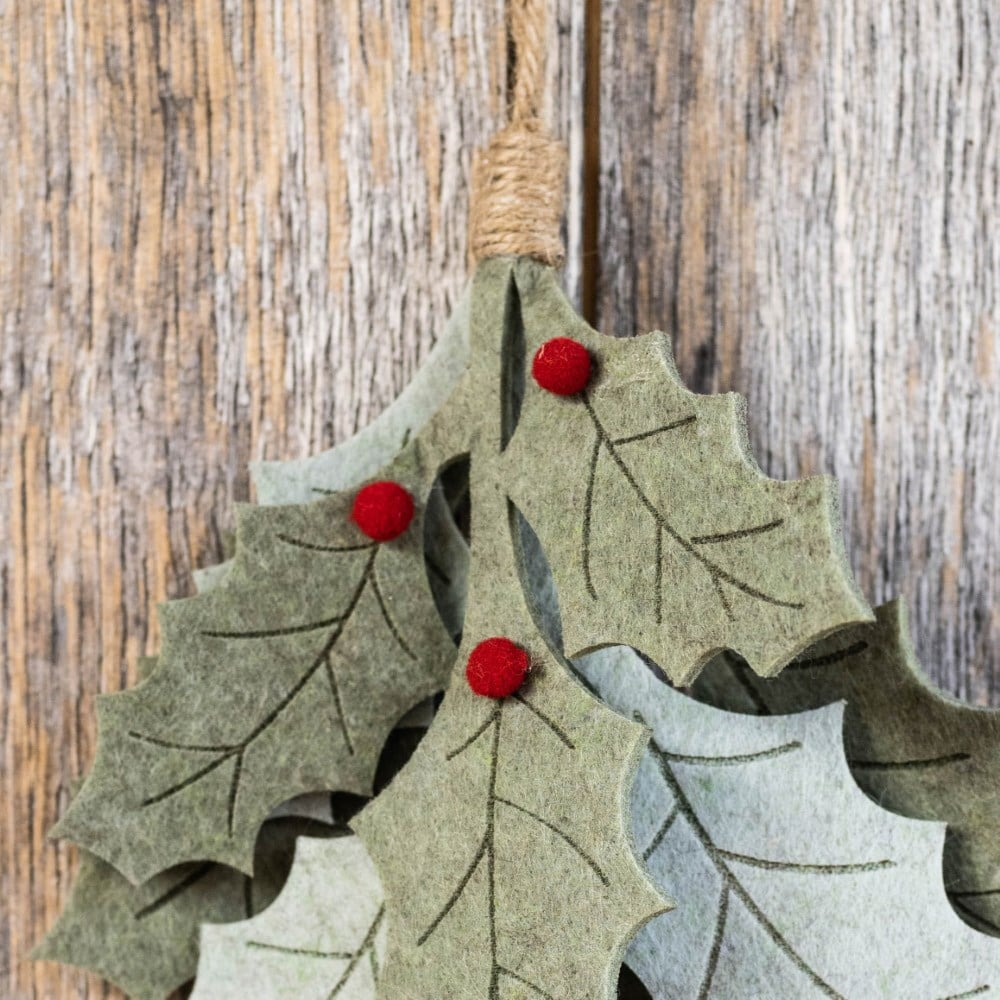 Felt holly branch