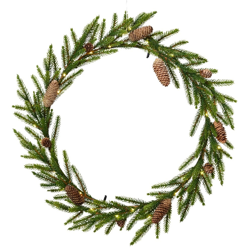 Slim light up wreath with pinecones