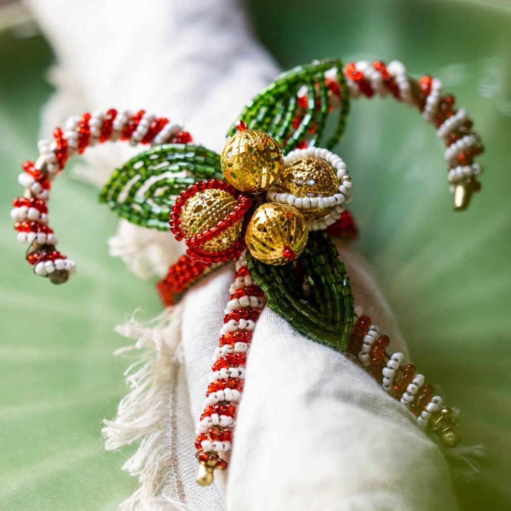 Candy cane beaded napkin ring