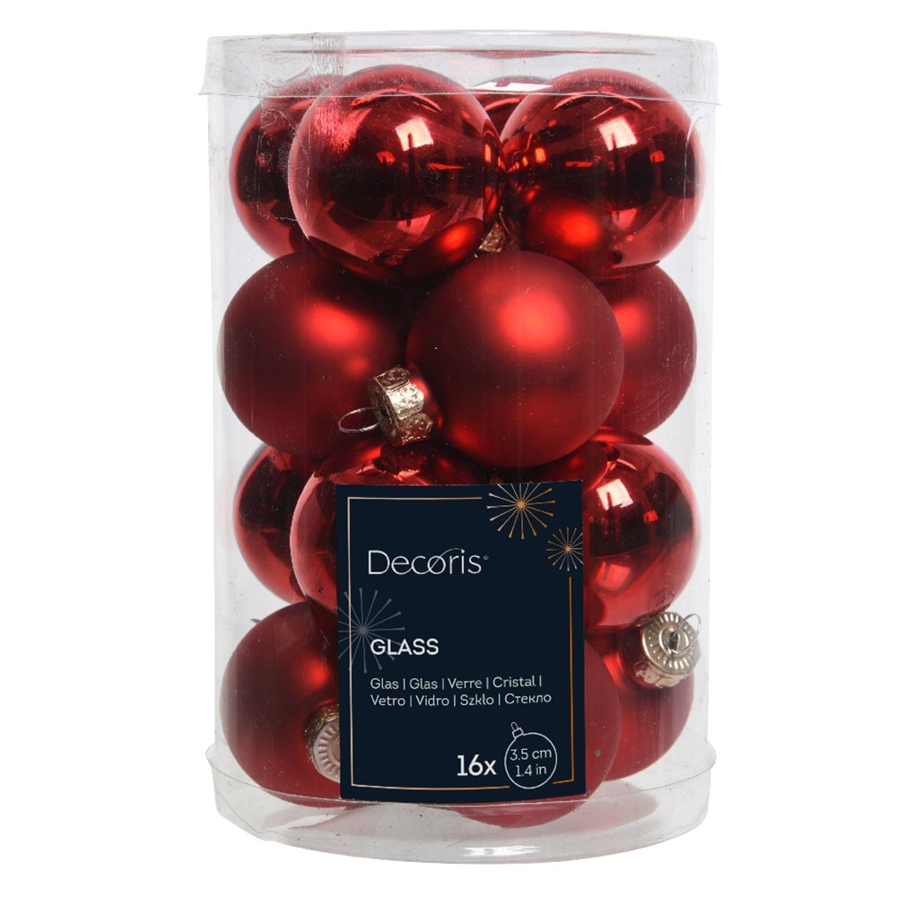 Red mini glass baubles - box of 16