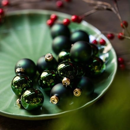 Forest green mini glass baubles - box of 16
