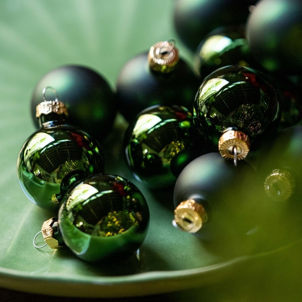 Forest green mini glass baubles - box of 16