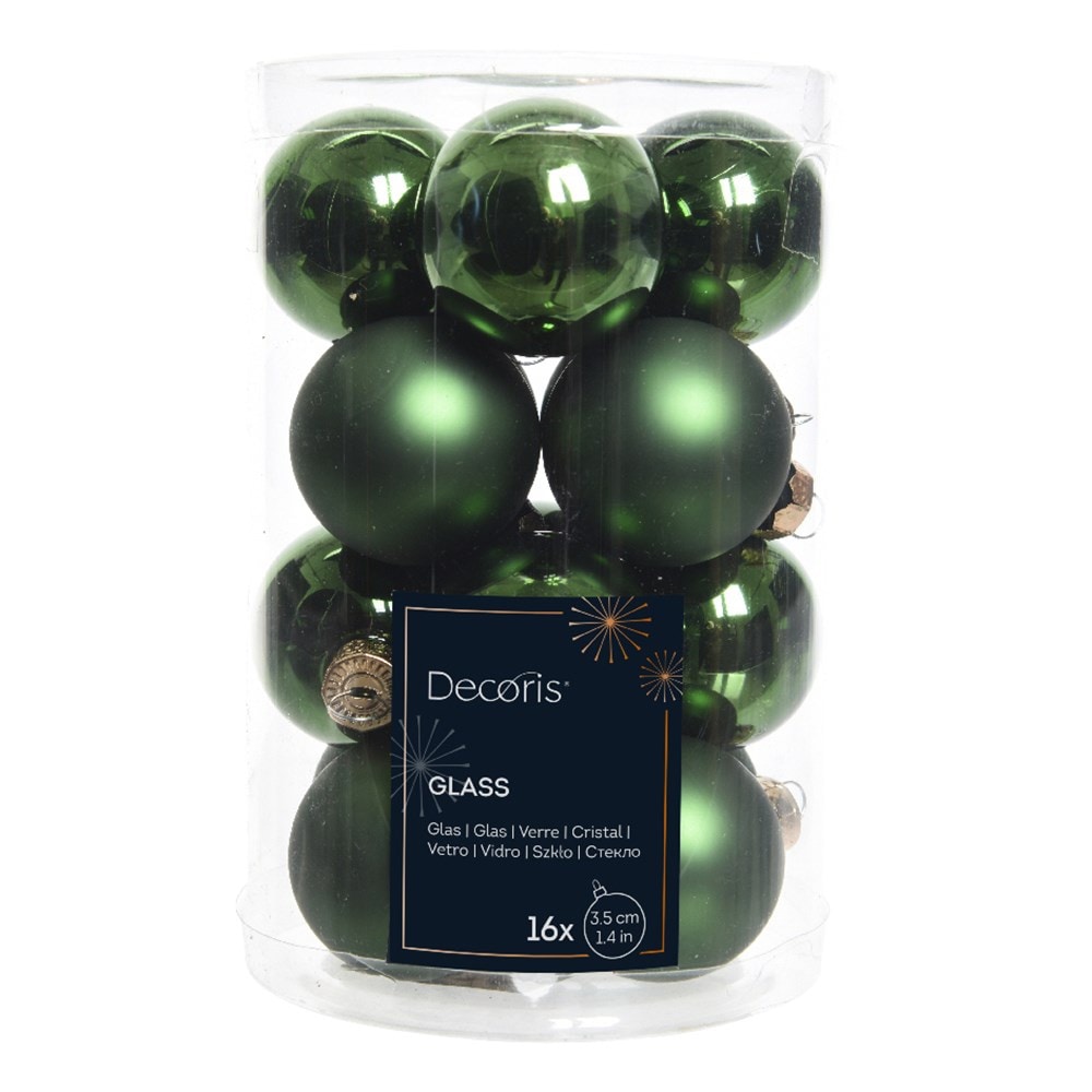 Forest green mini glass baubles - box of 16