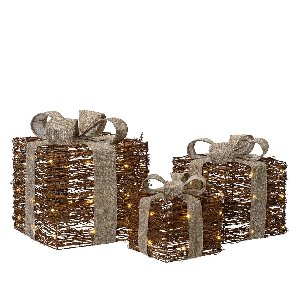 Three light up rattan gifts