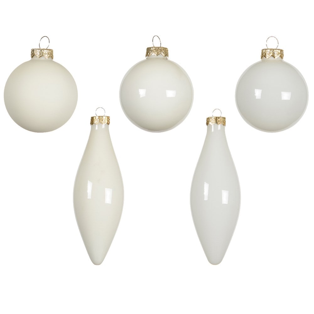 Cream glass shaped baubles - box of 10