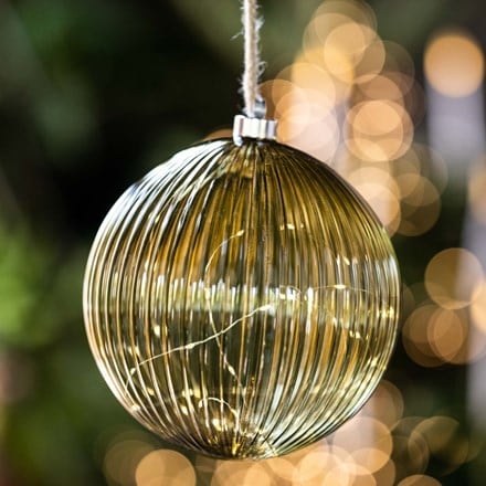 Green glass ribbed light up sphere