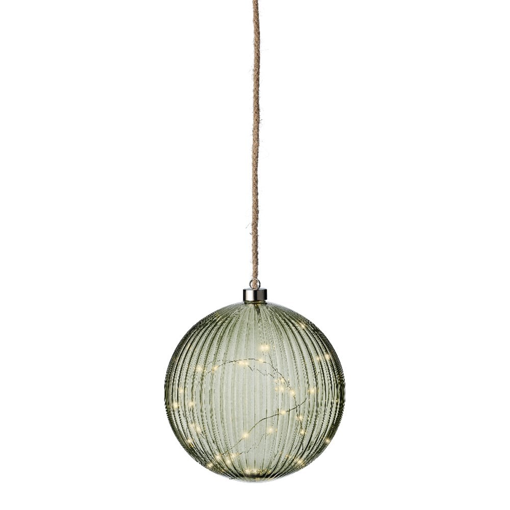 Green glass ribbed light up sphere