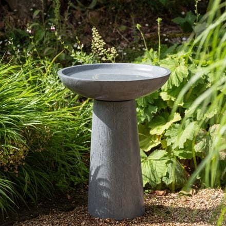 Rustic standing fibreclay bird bath - slate grey