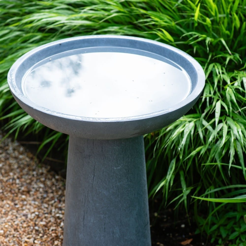 Rustic standing fibreclay bird bath - slate grey
