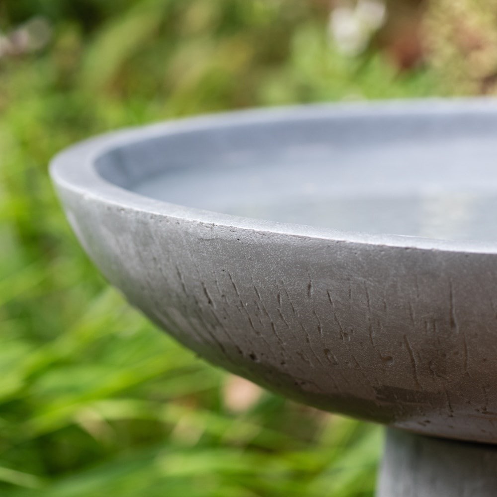 Rustic standing fibreclay bird bath - slate grey