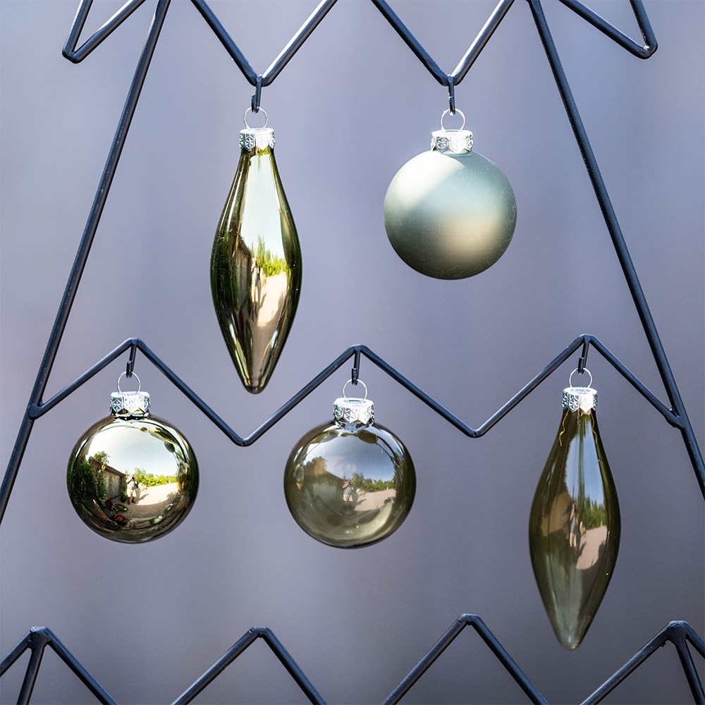 Green glass shaped baubles - box of 10
