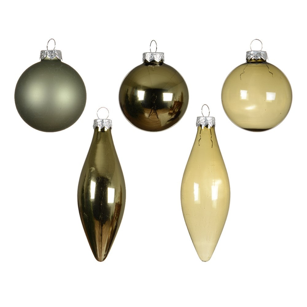 Green glass shaped baubles - box of 10