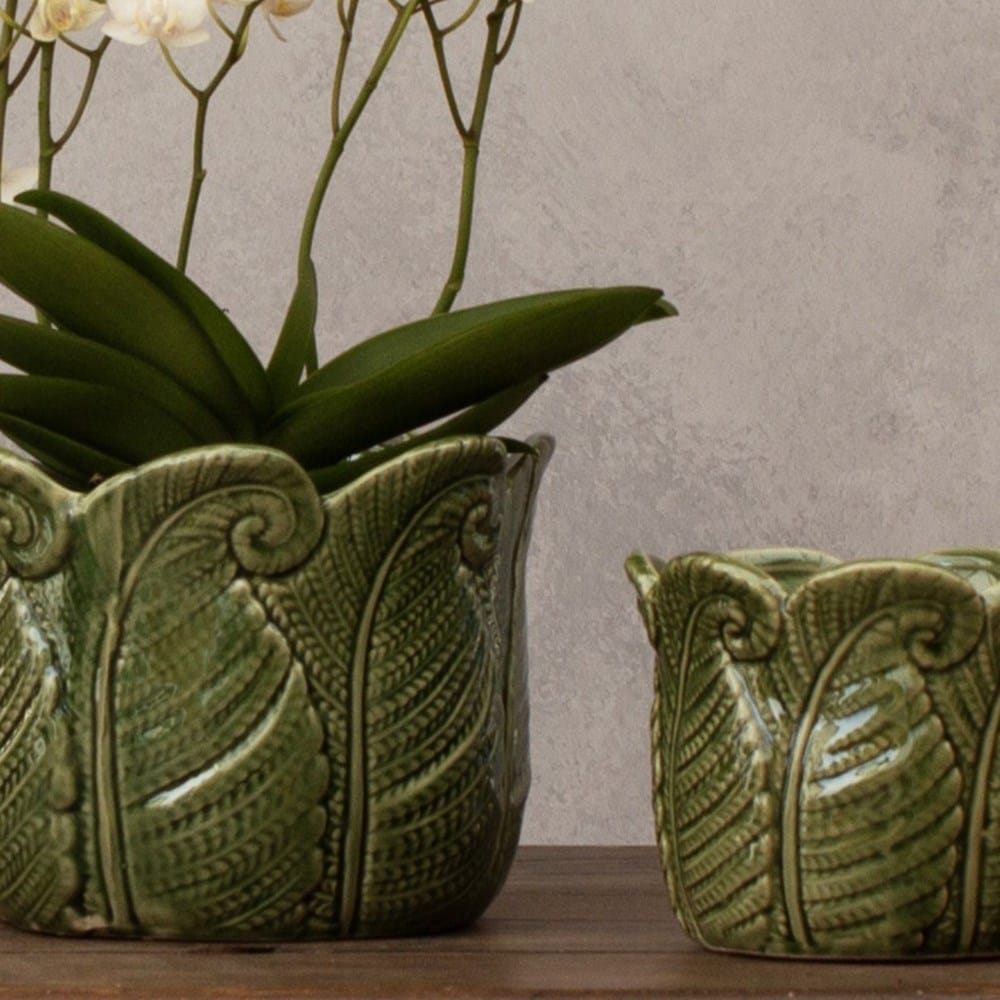 Fern indoor glazed pot set of 2 - green