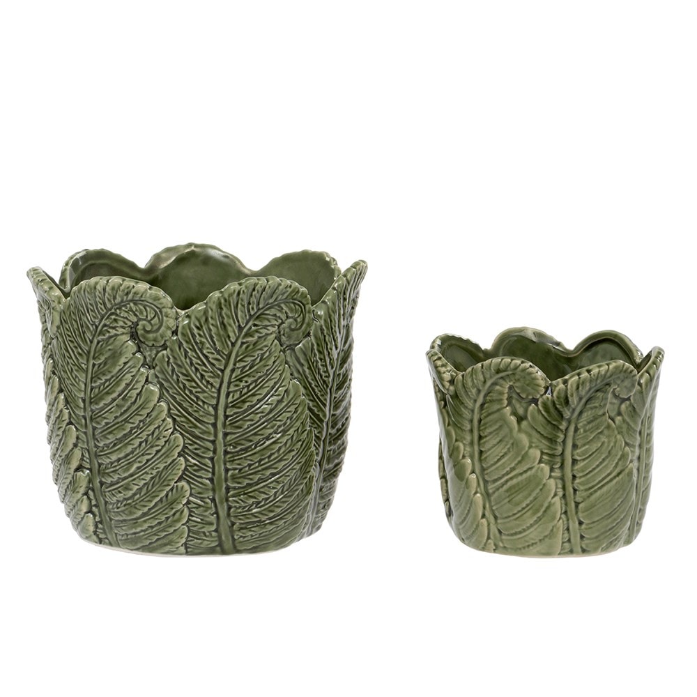 Fern indoor glazed pot set of 2 - green