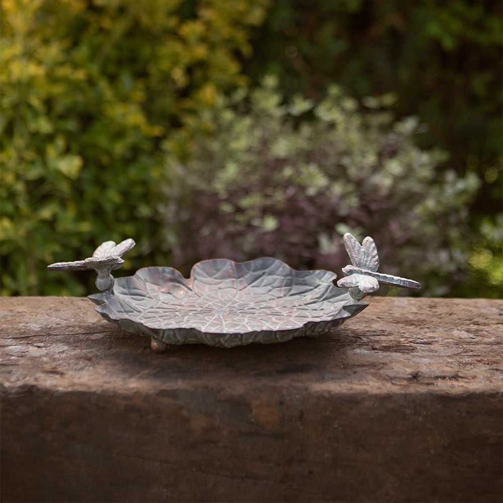 Dragonfly bird bath - verdigris