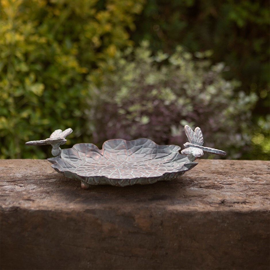 Dragonfly bird bath - verdigris