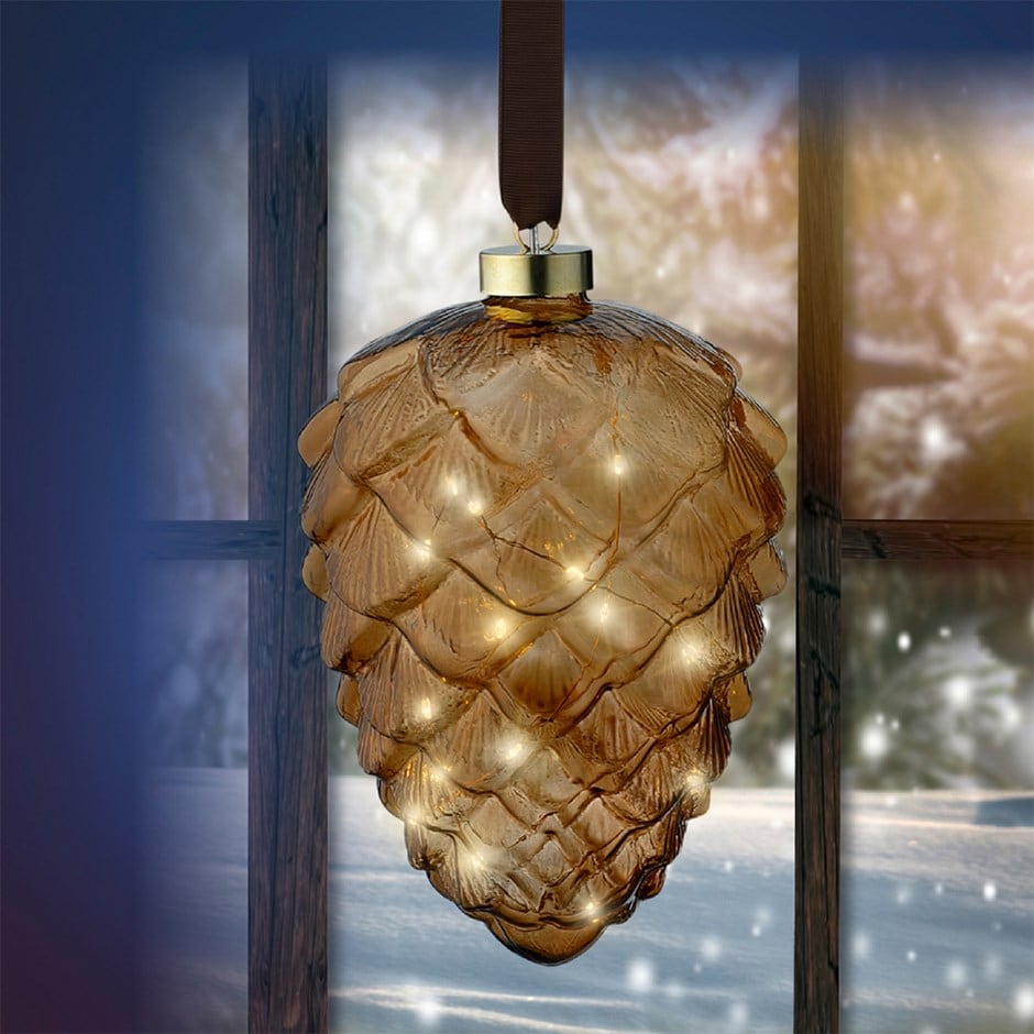 Amber glass light up pinecone