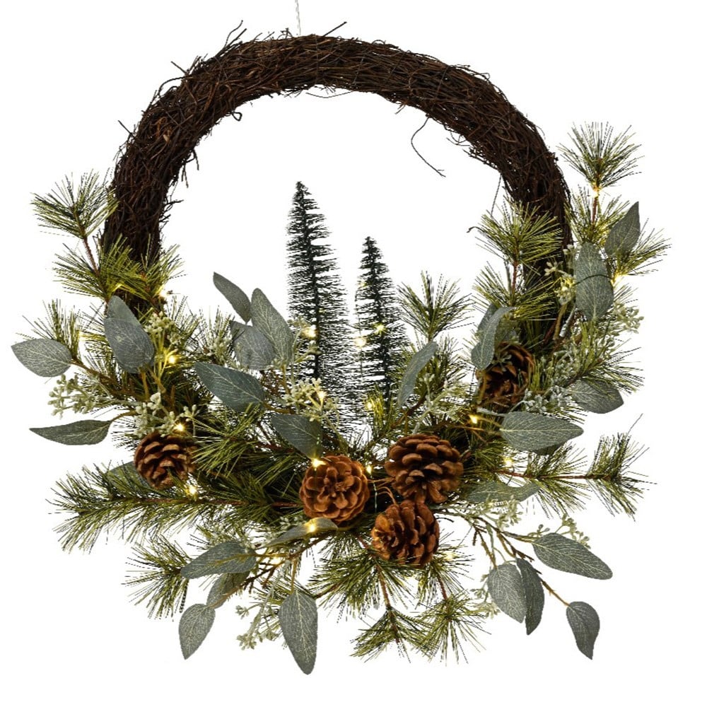 Light up brush tree wreath