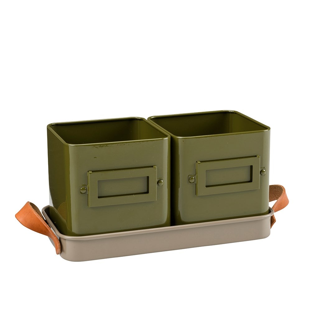 Herb pots with tray - khaki