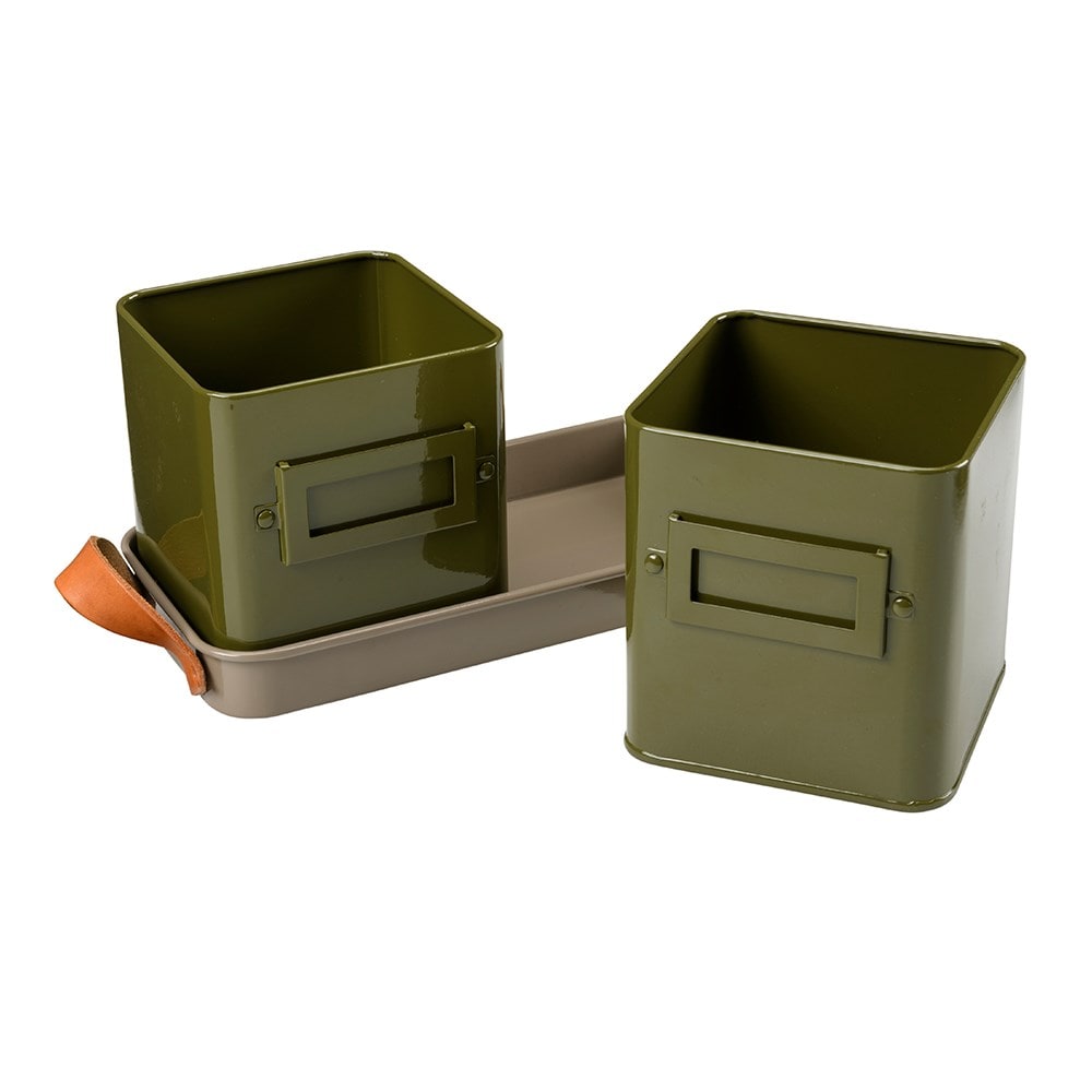 Herb pots with tray - khaki