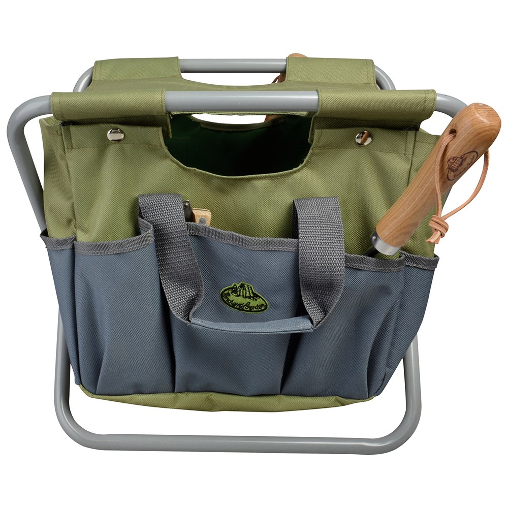 Gardener's tool bag & stool - green & grey