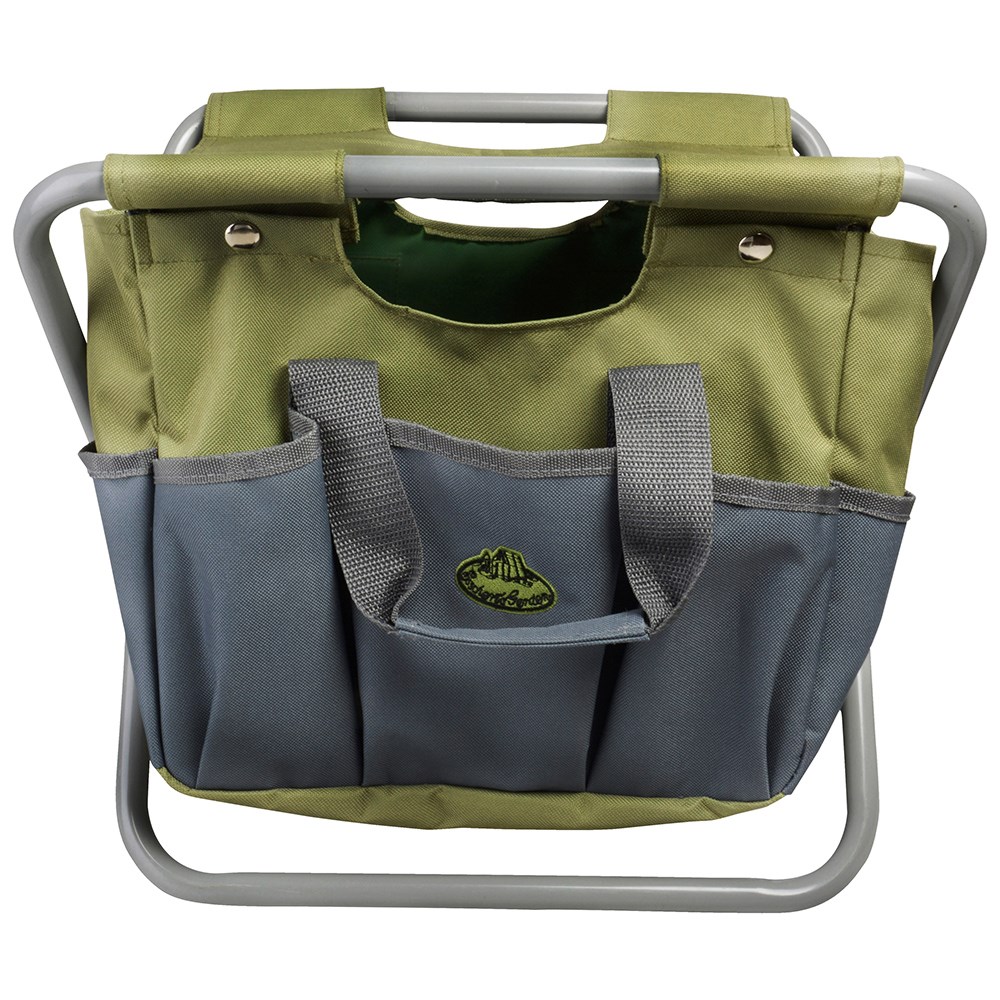 Gardener's tool bag & stool - green & grey